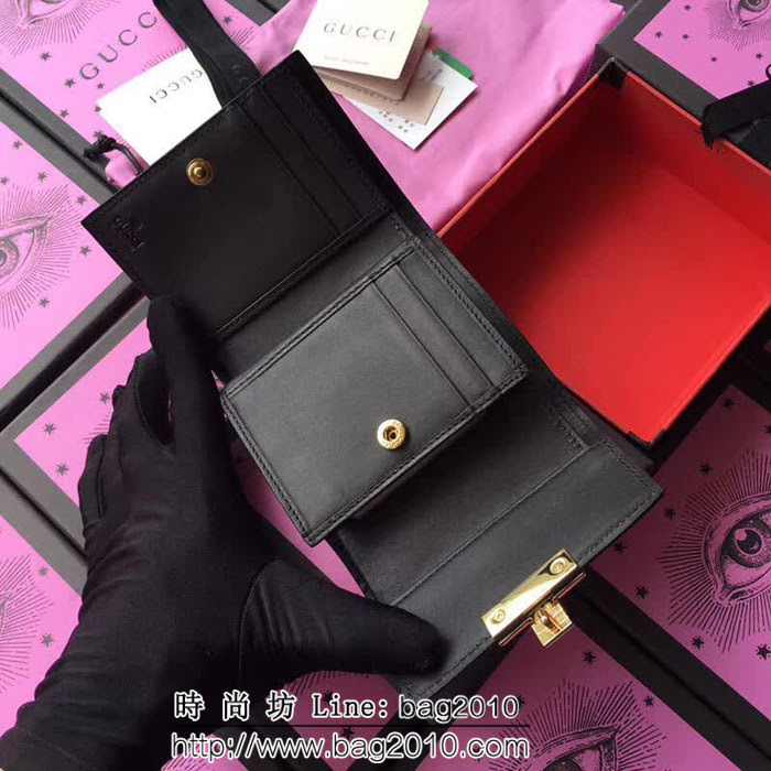 GUCCI古馳 歐洲正品原單 padlock系列 最新款短皮夾 453155 黑色壓花全皮 WTG1194